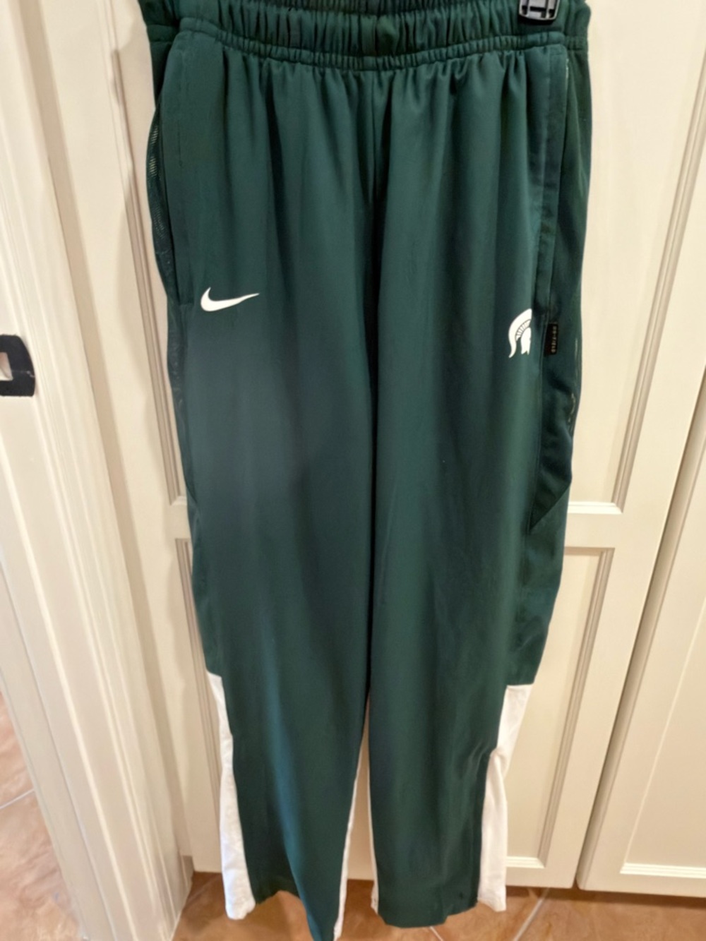 Michigan State, Nike Green Athletic Track Pants with White Accents, Medium